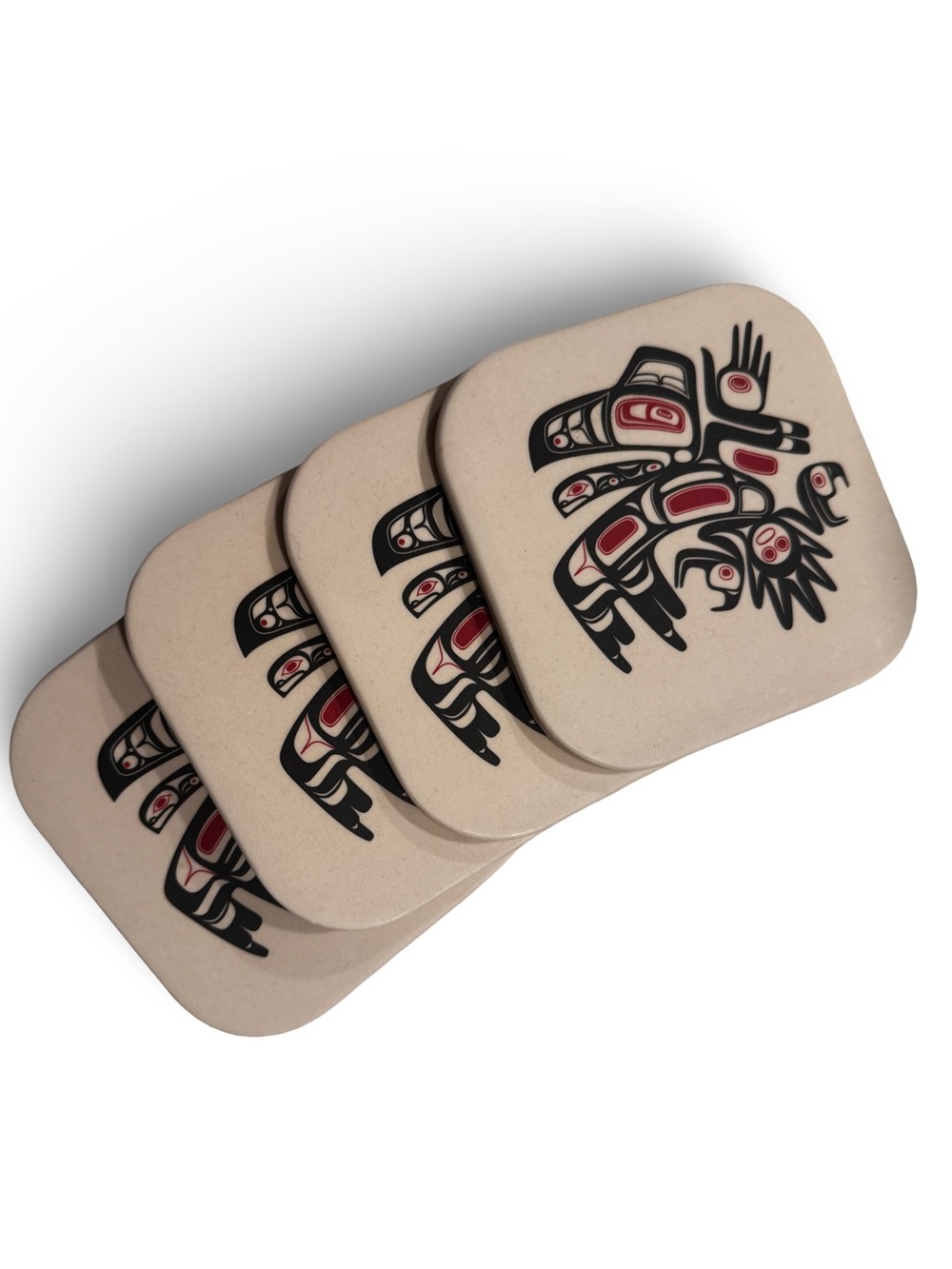 Native Art Coasters Set — Black & Red Tribal Motif
